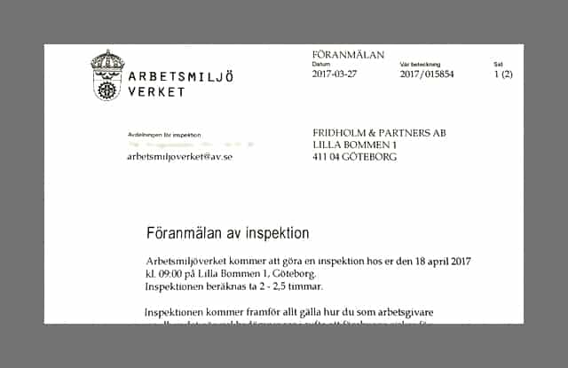 brev från Arbetsmiljöverket
