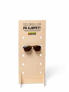 Bordsdisplay i trä, "Blåkläder", för solglasögon