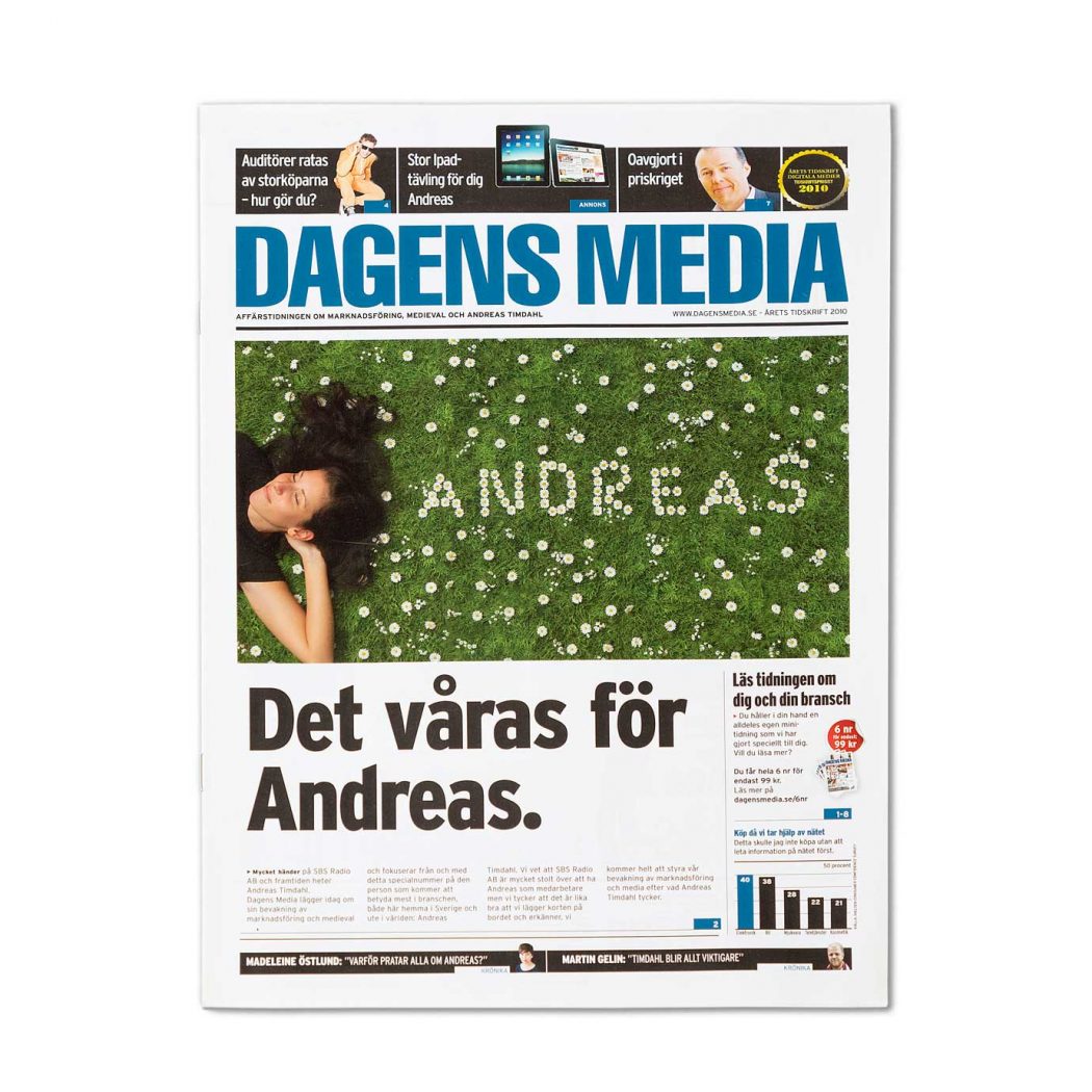 Variabeltryckt reklam för Dagens Media, med variabla bilder och texter