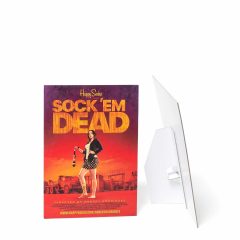 Skylt med hjärtstöd "Happy Socks". Till höger syns baksidan av skylten, där man ser det så kallade "hjärtstödet"