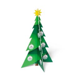 Bilden visar en figurstansad bordsskylt i form av en julgran "Schwarzkopf".