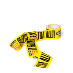 Avspärrningsband, "Schysst käk", för användning i butikskampanjer.