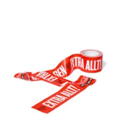 Avspärrningsband, "Schysst käk", för användning i butikskampanjer.