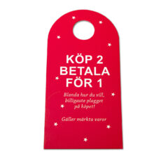 Hängskylt med stansat hål, att hängas på krok eller dörrhandtag.