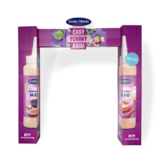 Justerbar portal "Santa Maria", att placeras över en pallexponering i butik. Här visas den största bredden.