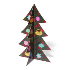 Figurstansad bordsskylt "Juhla Mokka" i kartong, i form av en julgran.