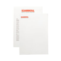 Brevpapper, med logo på framsidan och villkorstext på baksidan, att användas i en vanlig kontorsskrivare.