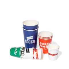 Pappmuggar med tryck, i olika storlekar från Espresso till Latte.