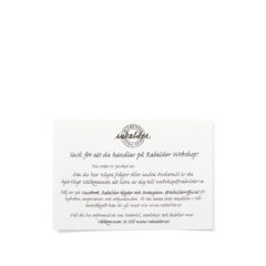 Bilden visar en "paketlapp" som läggs i e-handelspaket med ett erbjudande eller ett "tack för ordern".