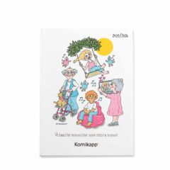 PUR-limbunden katalog i obestruket papper "Komikapp", med dold registerstansning.