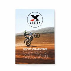 Linnetrådsbunden katalog med mattlaminerat omslag och UV-lackad logo "Vartex".