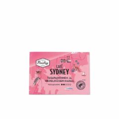 Toppstansad dekal "Paulig", med rundade hörn och lätthäftande lim.