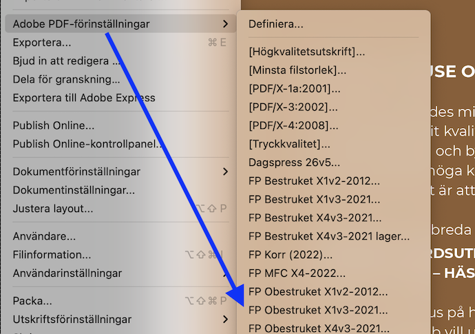 Välja installerade Job Options